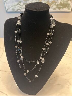 Erica Lyons Black and Clear Multi-Strand Crystal Necklace